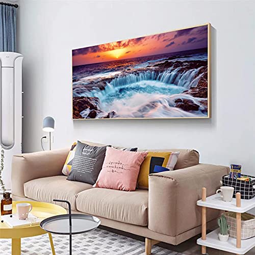 JATOK Diamond Painting Kit for Adults, Sunset Waterfall, 35.5 x 15.7 in - color: Yellow
