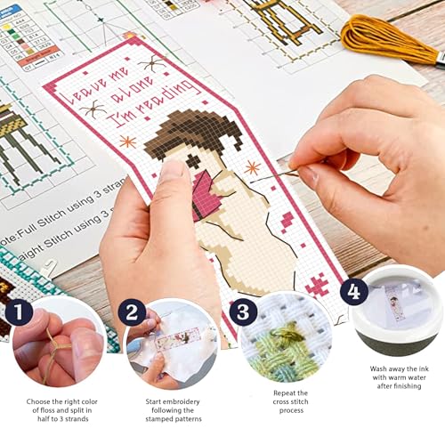 FREEBLOSS 6pcs Cross Stitch Bookmark Kit for Adult Beginners Ghost Pattern Stamped Embroidery Bookmark Kits Bookmarks Craft Kit with Instructions 11CT 8''x2.4'' - style: Ghost Text