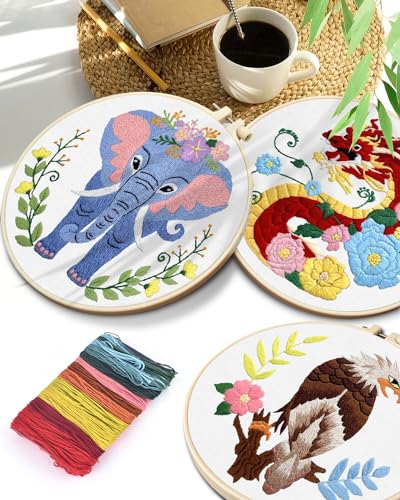 TINDTOP Embroidery Kit for Beginners Adult, Elephant Embroidery Kit for Beginners Include Embroidery Cloth Hoops Threads for Craft Lover Hand Stitch with Embroidery Skill Techniques - color: Elephant