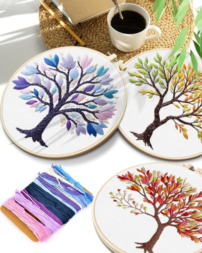 TINDTOP Embroidery Kit for Adult, 3 Pack Embroidery DIY Starter Kit - color: Color Tree