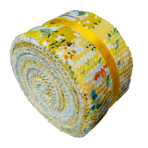 100% Cotton Jelly Roll Fabric Strips for Quilting and Sewing-Yellow Floral - color: Yellow Floral
