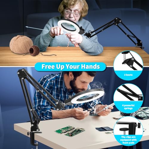 KIRKAS 12X Magnifying Glass with Light and Stand, Overhead Dual Knob - size: 12X 22 INCH Clamp
