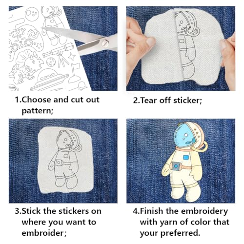 4 Sheets Water Soluble Embroidery Patterns Stabilizers Boyish Theme Embroidery Stick and Stitch Paper with Pre-Printed Sports Dinosaurs Patterns for Hand Sewing Lover Beginners - style: Sports & Dinosaurs