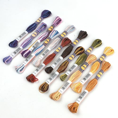 12 Skeins Variegated Mercerized Egyptian Cotton Gradient Rainbow Color for Embroidery Floss Cross Stitch Threads Friendship Bracelets Floss Craft Floss (12 Colors Set D) - color: 12 colors set D