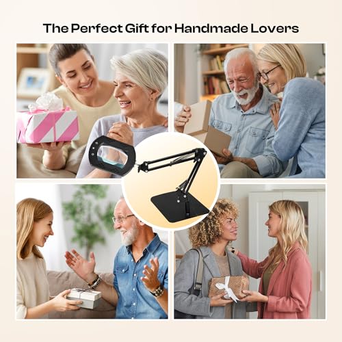 Caydo 10X Magnifying Glass with Light and Stand for Embroidery, Reading, Sewing and Painting Close Work, 5 Color Hands-Free Magnifying Desk Lamp