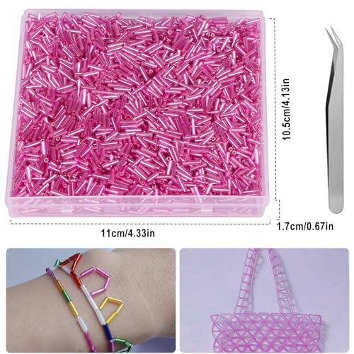 4000pcs Peach Bugle Beads Bulk -Embroidery Beads,Long Tube Bead for Jewelry Making, Bracelet Necklaces Supplies,Craft DIY(7x2mm) - color: Peach