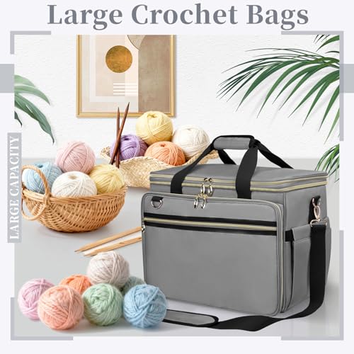 Anitor Large Crochet Bag Knitting Bag Yarn Storage Tote, Yarn Storage, Gray - color: gray
