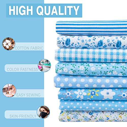 Aubliss 8pcs Fat Quarter Fabric Bundles (100% Cotton - 20'' x 20'') - color: Blue