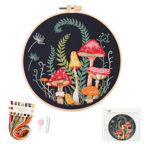 Silentsea Mushroom Embroidery Kit, Beginner Embroidery kit for Adults, Needlepoint Set Funny (Mushroom) - color: Mushroom