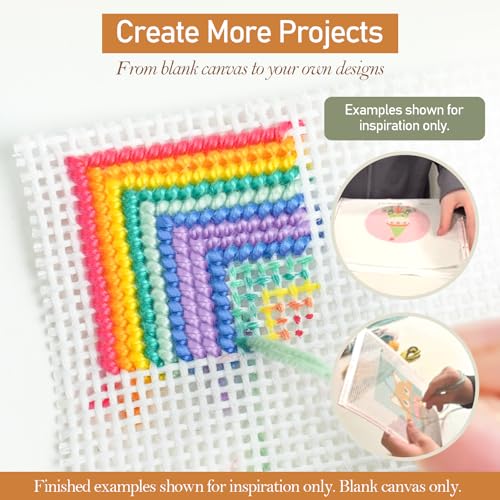 Kaitiaki 13 Mesh Needlepoint Canvas 8 x 8 Inch, 8 Pack 100% Cotton 13CT Blank White Sheets with 5 Needles, Boxed No-Fold Refill Pack for DIY Needlepoint Embroidery Crafts - color: White 13mesh-8x8 in