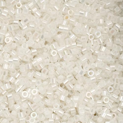John Bead 25g Cylin Beads Off White AB 11/0 Glass Cylindrical Seed Beads for Jewelry Bracelets Necklaces Earrings Making Embroidery - color: Transparent Off White AB