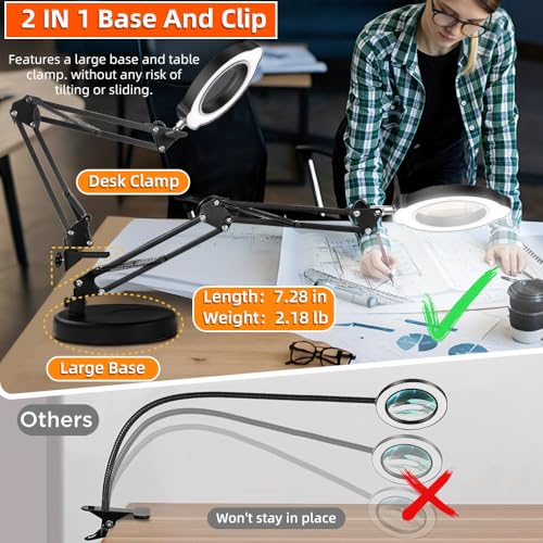 10X Magnifying Glass with Light and Stand 2-in-1 LED Lighted Desk Lamp - color: Black 2