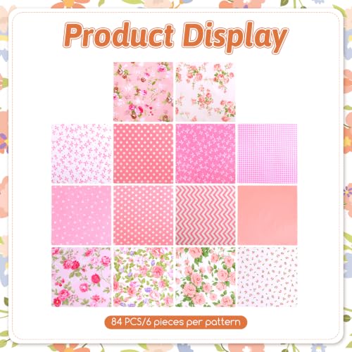84 Pcs Pink Precut Quilting Cotton Fabric Squares 8 x 8‑Inch - color: Pink, size: 8″