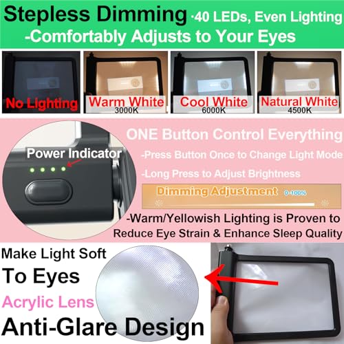 Hands-Free Magnifying Glass with Light, Anti-Glare Rechargeable