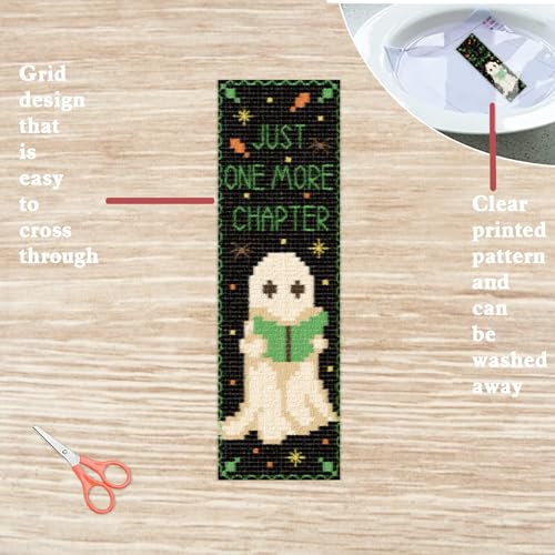 FREEBLOSS 6pcs Cross Stitch Bookmark Kit for Adult Beginners Ghost Pattern Stamped Embroidery Bookmark Kits Bookmarks Craft Kit with Instructions 11CT 8''x2.4'' - style: Ghost Text