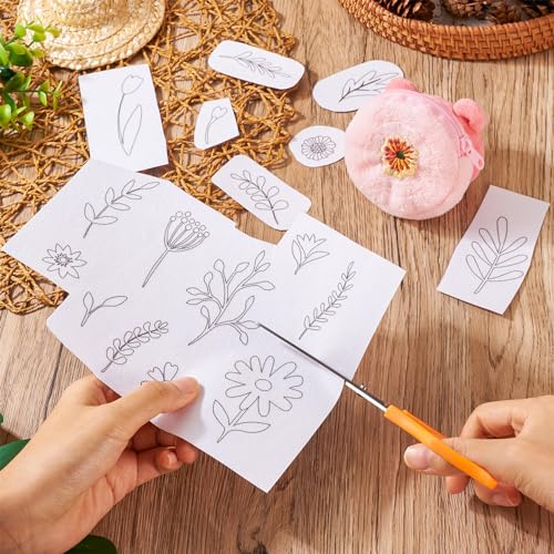 Magibeads 80Pcs Flower Leaf Water Soluble Stabilizer for Embroidery Floral Patterns Adhesive Stick and Stitch Embroidery Transfer Paper for Hand Sewing Beginners - color: Flower & Leaf