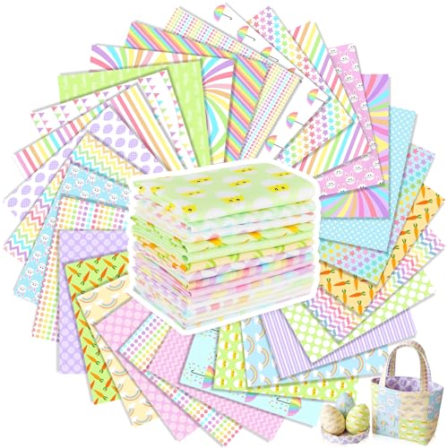 Tatuo 30 Pieces 10 x 10 Inches Easter Cotton Fabric Bundle Squares Patchwork Pastel Fabric Sewing Quilting Bundles Assorted Pattern Cloth for DIY Scrapbook Craft Making - style: Easter