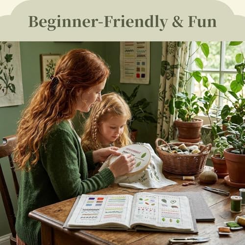 Stitch Book Kit, Embroidery Stitch Book for Beginners, DIY Portable Stitch Guide with Step-by-Step Instructions, Handmade Embroidery Learning Book with Basic Sewing Tools Kit