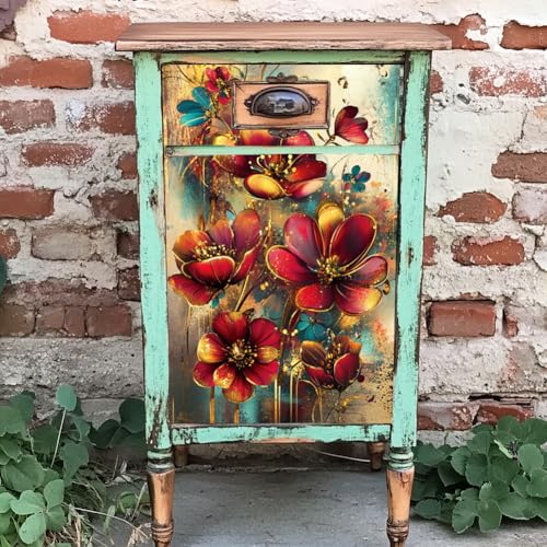 Peacoblue Gold Edge Flowers Rub On Transfers for Furniture Craft 6"x12" - style: Old Gold Edge Flowers