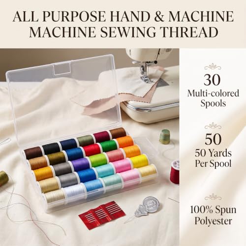 Sewing Kit for Adults,30 Colors Polyester Sewing Thread Set,Mini Spools 50 Yards,Needle and Thread Kit for Hand and Machine Sewing