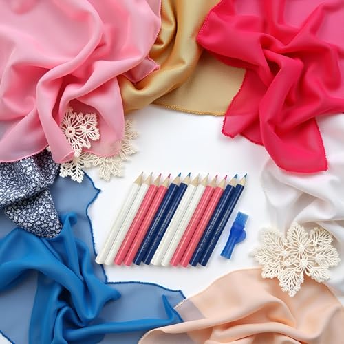 12Pcs Sewing Fabric Pencils with Brush Tailor Pencils Sewing Marking Pencil Fabric Chalk Pencil Tracing Tailor Chalk for Tailor Tools