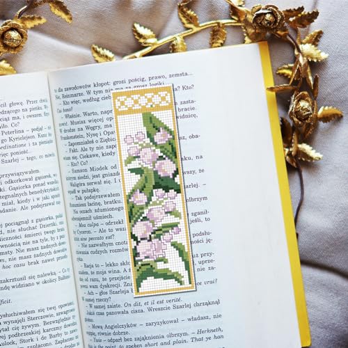 FREEBLOSS 6 Set Cross Stitch Bookmark Kits 11CT 8"x2.4" Lily of The Valley - style: Lily of the Valley