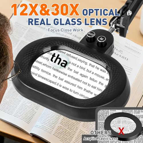 KIRKAS Magnifying Glass with Light 3-axis Rotation, 35in Long Arm 12X 30X - size: 35in-2