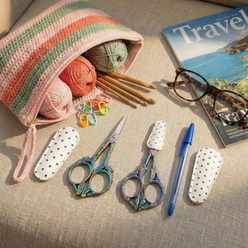 Crochet Scissors with Cover – Rainbow Vintage Small Embroidery Scissors, Sharp Butterfly Craft Scissors for Yarn Thread Sewing Needlework, Pretty Gift for Crocheter Quilter, 4.6 Inch - color: Multicolor