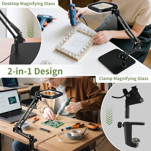 ‌10X 30X Large Square Magnifying Glass with Light and Stand/Clamp