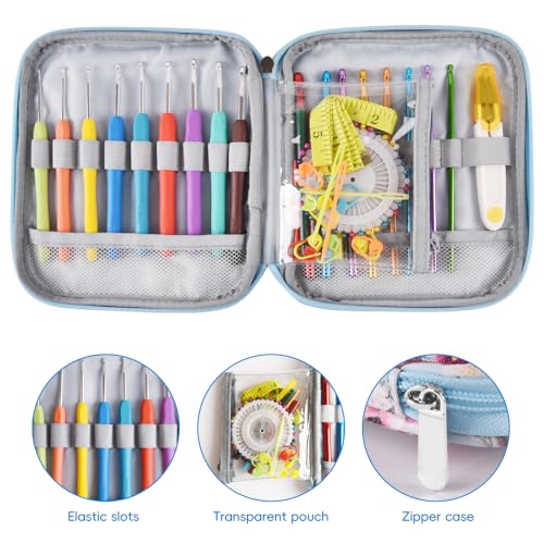 Crochet Hook Case,Portable Zipper Storage Organizer Bag for Crochet Hooks, Knitting Needles, Project & Sewing Supplies, Lightweight,Easy to Hold (No Accessories Included).Blue Summer Flower - color: blue summer flower