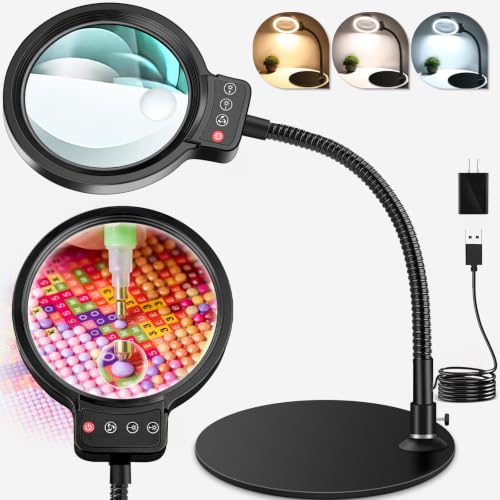 10X 30X Magnifying Glass with Light and Stand, LED Desk Lamp for Close Work - color: Black