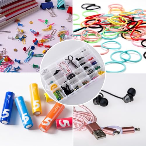 2 Pack Clear Plastic Organizer Box with 36 Grids and Adjustable Dividers for Beads, Crafts, Art DIY, Jewelry, Screws, Pins, Thread, Fishing Gear, Small Items