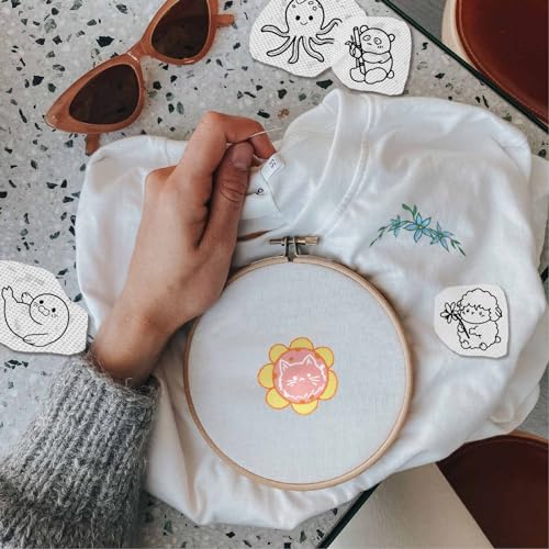 CRASPIRE 50Pcs Sea Animals Water Soluble Embroidery Patterns Ocean Summer Turtle Hand Sewing Stick and Stitch Transfers Paper Stabilizers Wash Away Pre-Printed Self Adhesive for Cloth Sewing Lovers - style: Animals and Sea Animal