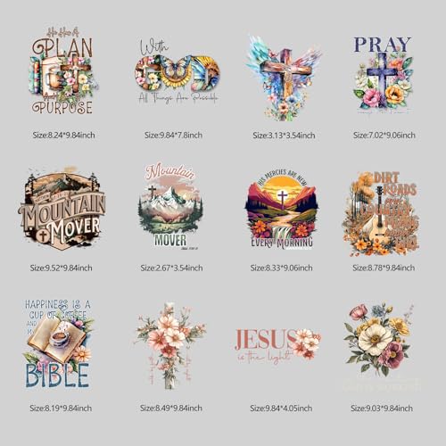 12PCS Jesus Religious Cross Bible Verse Designs Iron On Transfers Patches - style: NS004
