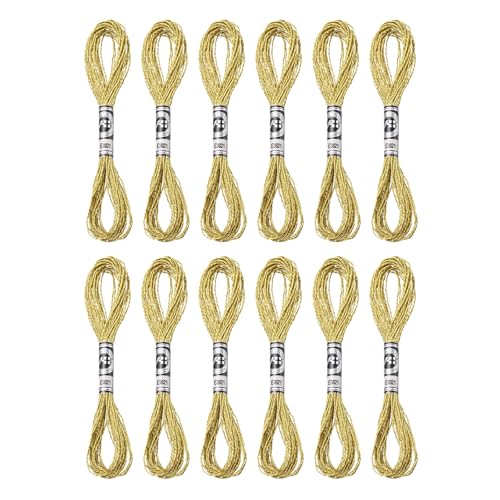 PATIKIL 12 Skeins Embroidery Floss, Metallic Embroidery Thread Nylon Threads Bracelets String for Cross-Stitch Hand Embroidery, Light Gold - color: Light Gold