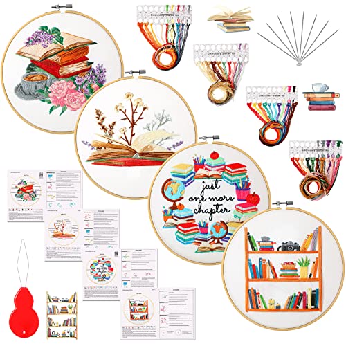 Unittype 4 Set 8'' Book Flower Embroidery Kits for Beginner Adult, Classic - style: Classic