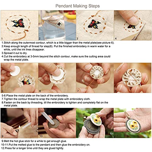 ZOCONE 4 Packs Embroidery Necklace Kits, Embroidery Pendant Kit Mini Cross Stitch Kit with Hoop, Necklace, Pendant, Stamped Pattern Cloth, Instructions, etc. Embroidery Kits for Adults - color: 4 Packs-D