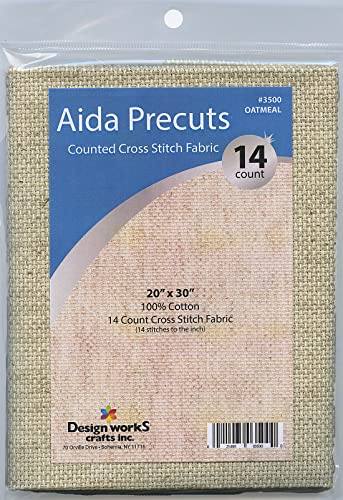 14 Count Aida Fabric Pre-Cut for Counted Cross Stitch - Oatmeal - color: Oatmeal, size: 20" x 30"