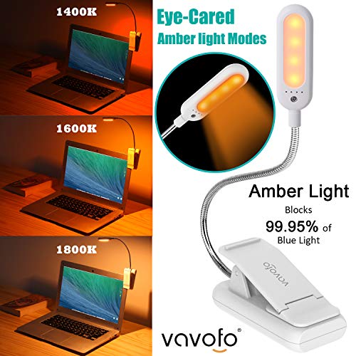 VAVOFO Clip On Rechargeable Reading Light, 7 LEDs with 3 Colortemperature 9 Brightness Levels Book Lights for Reading in Bed with Power Indicator for Bookworms Black (white1-Pack) - size: 1-Pack White