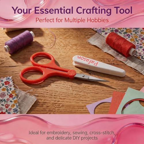 PAFASON Small Travel Sewing Crafting Scissors Set Straight Curved Tip - color: Curved 3.5in Red + Straight 4in Purple