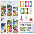 INFUNLY 6pcs Scenery Cross Stitch Bookmark Kit DIY Beach Stamped Embroidery Bookmark Kits 8.7×3.2" Mountain Needlepoint Kit with Instruction Town Easy Cross Stitch Kits for Book Lovers Readers - style: Scenery
