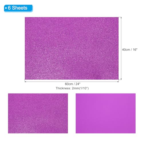 PATIKIL 2mm(1/10") Thick Non Adhesive Glitter Foam Sheet 16x24inch(40x60cm) Purple, EVA Shiny Foam Board for Craft, 6 Pcs - color: Purple