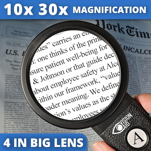 30X 10X Hands-Free Magnifying Glass with Stand, USB Rechargeable LED Light, Storage Case | Handheld Magnifier for Reading - size: USB Rechargeable - Deluxe Edition