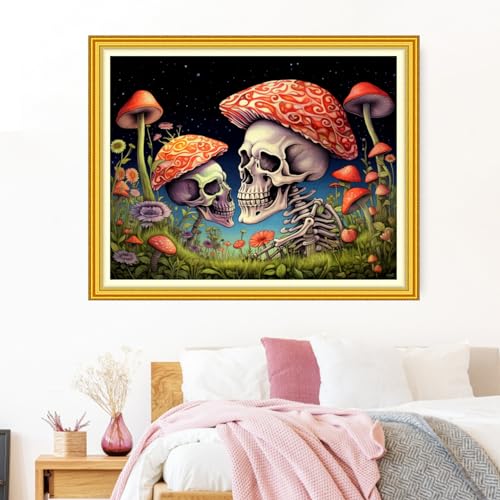 Funxvoot Stamped Cross Stitch Kits Beginners Full Range of Embroidery Starter Kits for Adults 11CT Printed Cross Stitch Kits for Beginners Adults-Skeleton Mushroom 16x20 inch - color: CrossStitch52