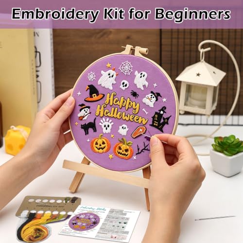 Louise Maelys Halloween Embroidery Kit for Beginners with Pumpkin Ghost - color: Happy Halloween
