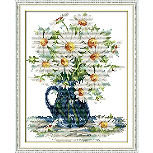 ITSTITCH Stamped Cross Stitch Kits for Beginners Full Range of Cross Stitching Preprinted Pattern for Kids or Adults, Embroidery Needlepoint Starter Kits-Daisy vase, 15x18 inch - color: Daisy vase, 15x18 inch