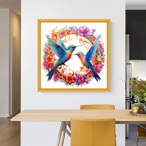Foxhool Stamped Cross Stitch Kits,11CT Printed Cross Stitch Pattern Full Embroidery Kits for Beginner Needlepoint Kits-Hummingbird Wreath 18x18 inch - color: Craftpatterns22