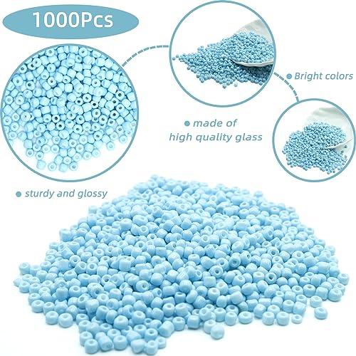 4mm Seed Bracelet Beads for Jewelry Making, 1000 Pcs Pony Beads Bulk for DIY Bracelet Earring Necklace Craft Supplies (Light Blue) - color: Light Blue