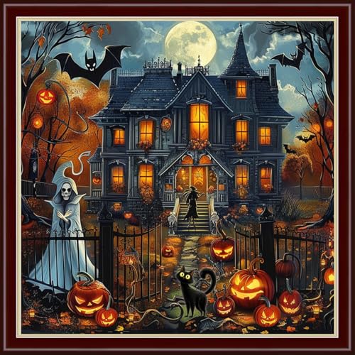 Findvoor Counted Cross Stitch Kits for Adults Full Range of Cross Stitching Embroidery Unprinted Pattern for Beginners, 11CT Needlepoint Cross-Stitch Patterns Embroidery Kits-Magic House 18×18 inch - color: ColourSet04