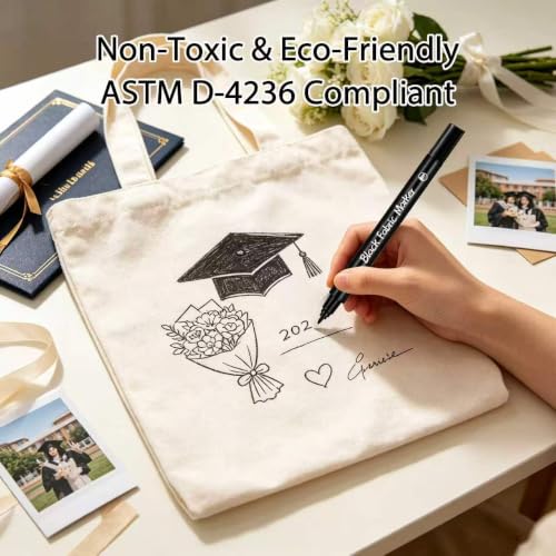 5pcs Fabric Markers Permanent Paint Pens for White Clothes, Bleed Proof, Water Resistant, No Fade, Quick Dry Professional Dual Tip Pens DIY for Canvas, Cover Stains, Clothing, Black - color: Black